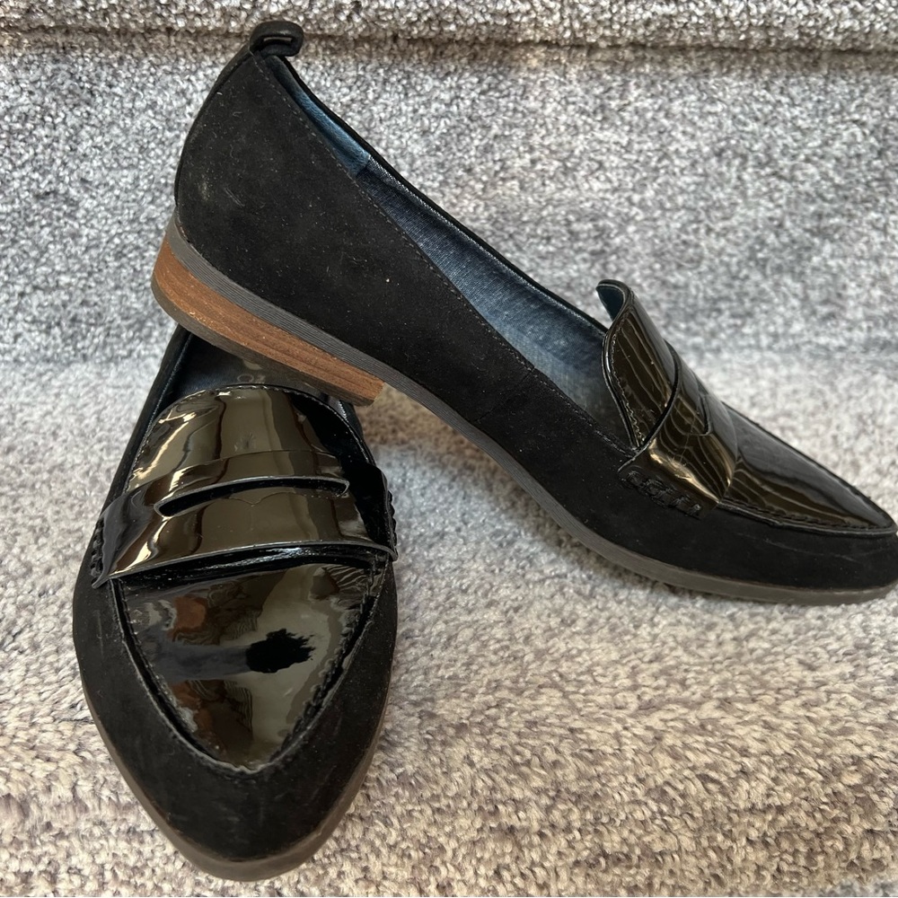 Dr. Scholl's Black Patent Leather Suede Loafers Sz 7
